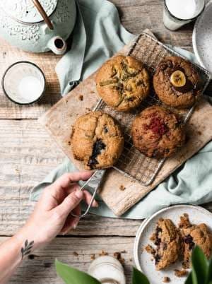 AI render: cookies on a wooden board in a bakery set-up